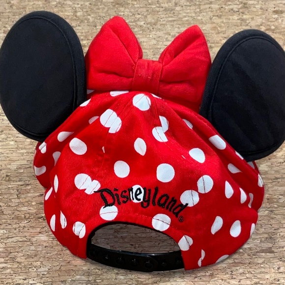 Minnie Mouse Disneyland Parks Polka Dot Youth Cap Hat Ears & Red Bow Authentic - Picture 3 of 9